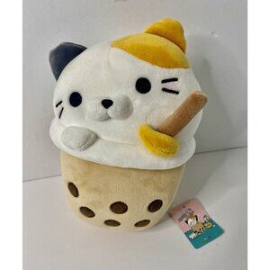 Takashoji Original Boba Tea‎ Calico Cat w Straw 8” Plush Stuffed Animal
